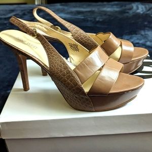 Nine West Beige Leather Criss-cross Slingback Sandals HEELS 9.5